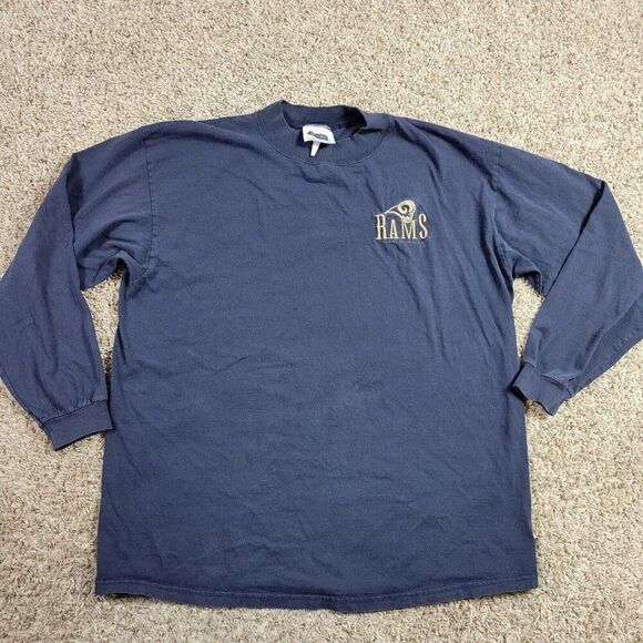 Vintage Los Angeles Rams T Shirt Mens XL Blue Embroidered Long Sleeve CSA - Picture 1 of 9